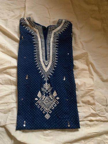 Hand Block Printed & Embroidered Kaftan With Kamdani