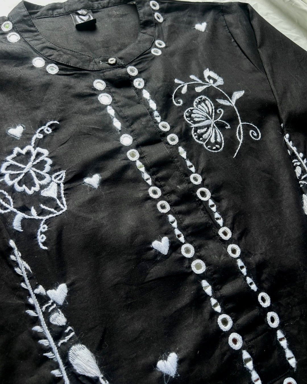 Black Hand Embroidered Kurta