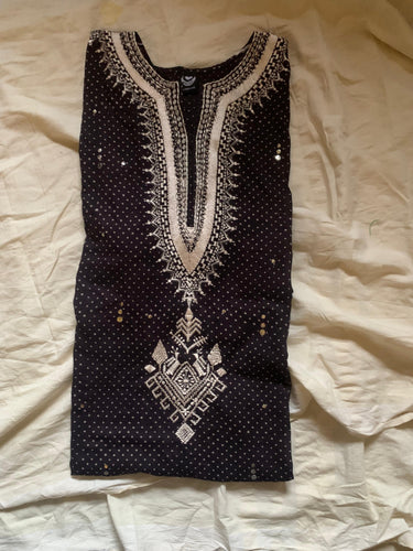 Hand Block Printed & Embroidered Kurta With Kamdani