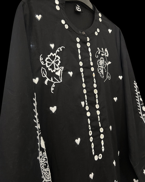Black Hand Embroidered Kurta