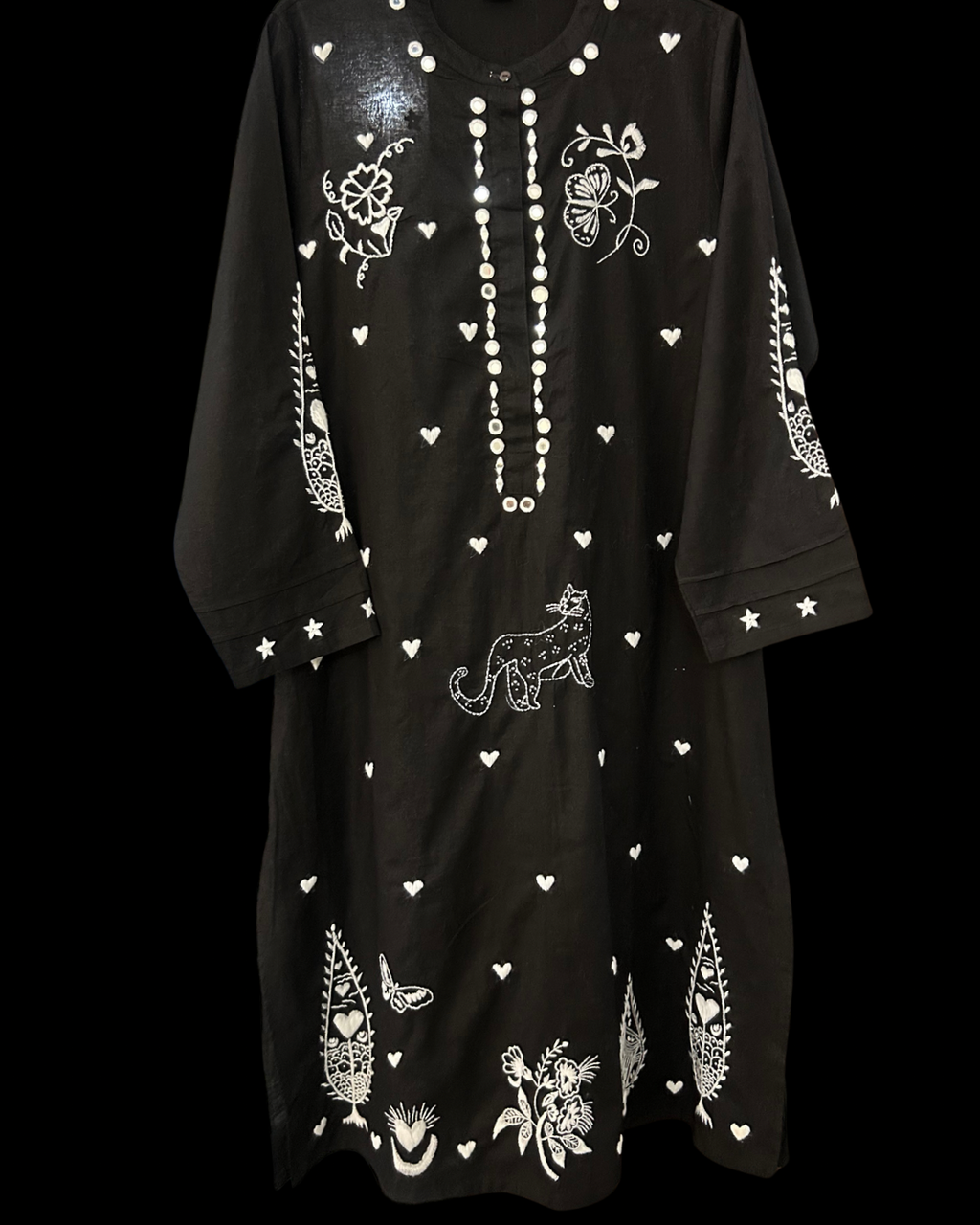 Black Hand Embroidered Kurta