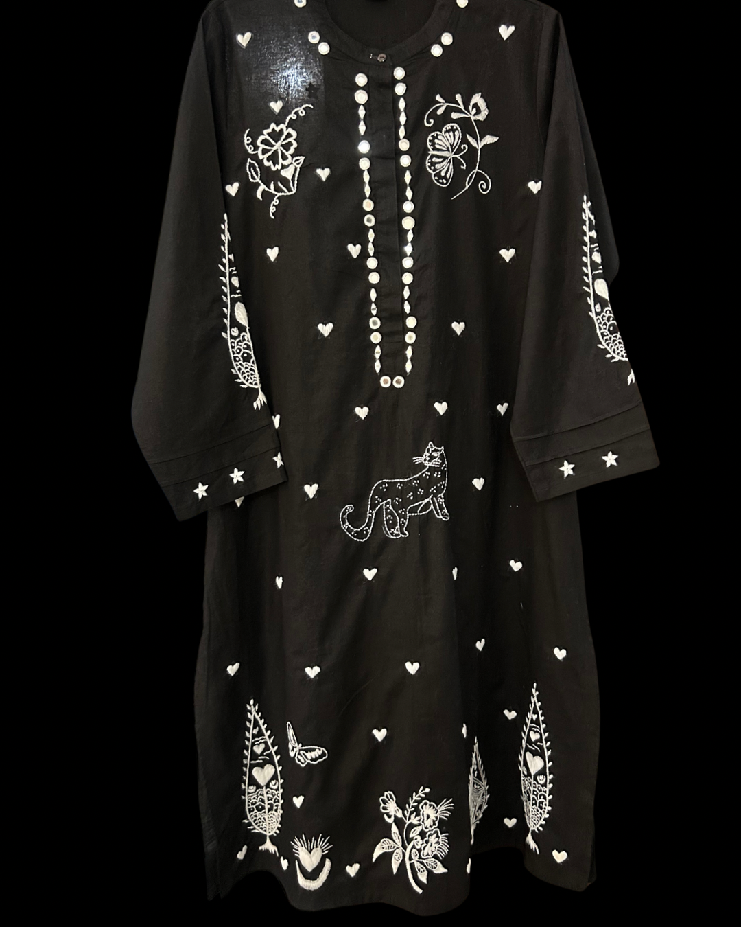 Black Hand Embroidered Kurta