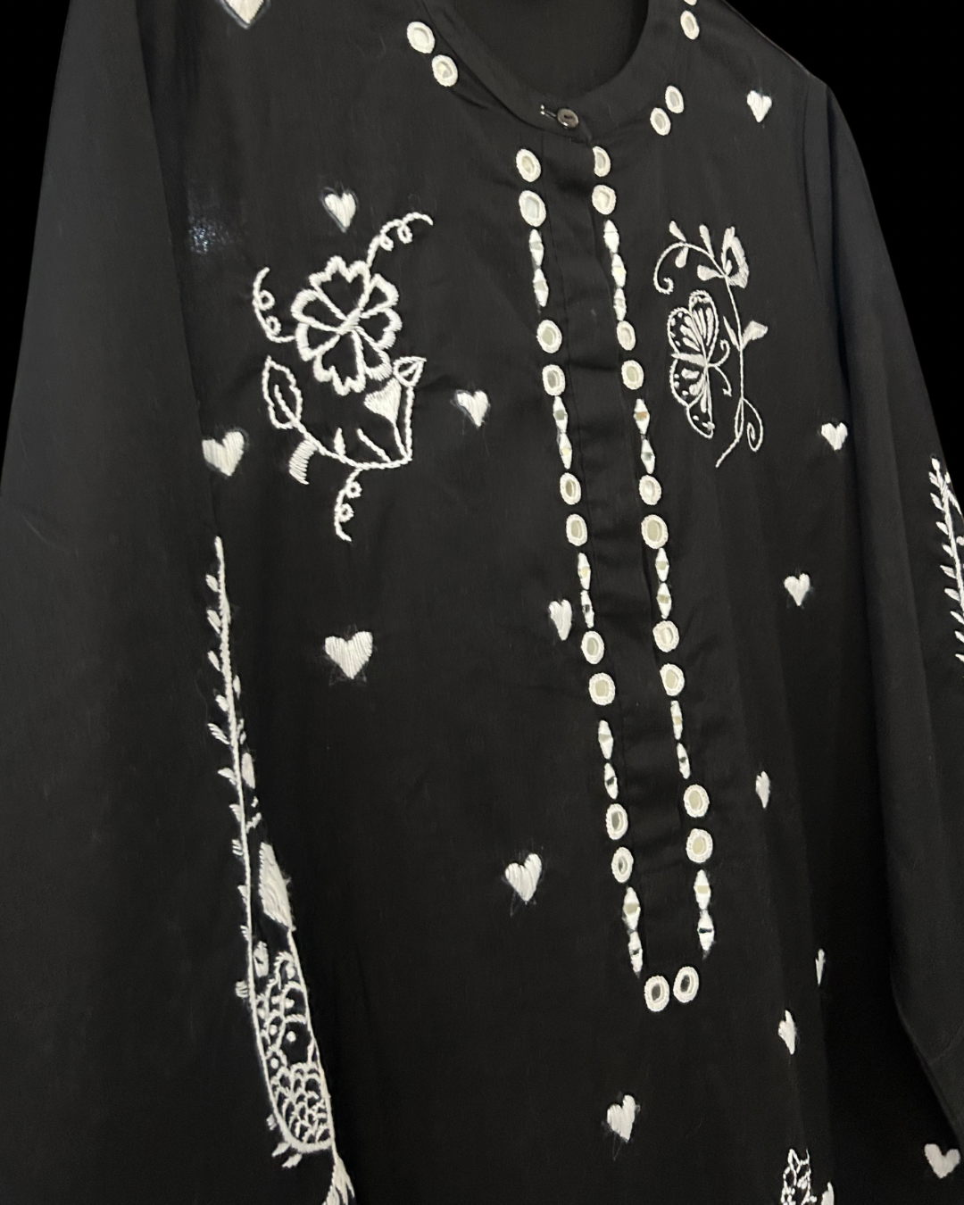 Black Hand Embroidered Kurta