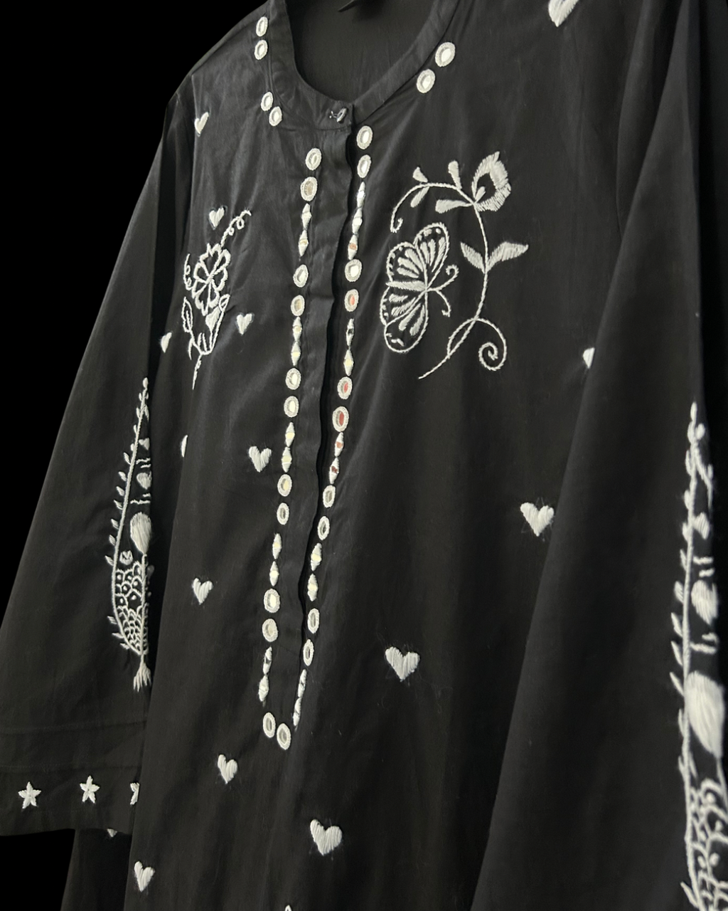 Black Hand Embroidered Kurta