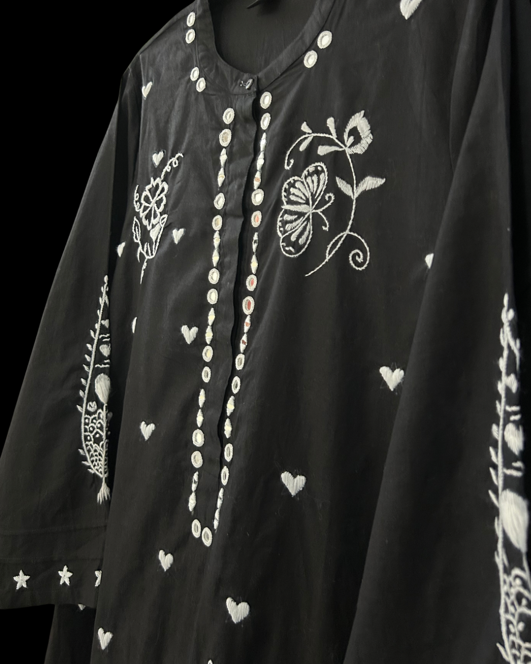 Black Hand Embroidered Kurta