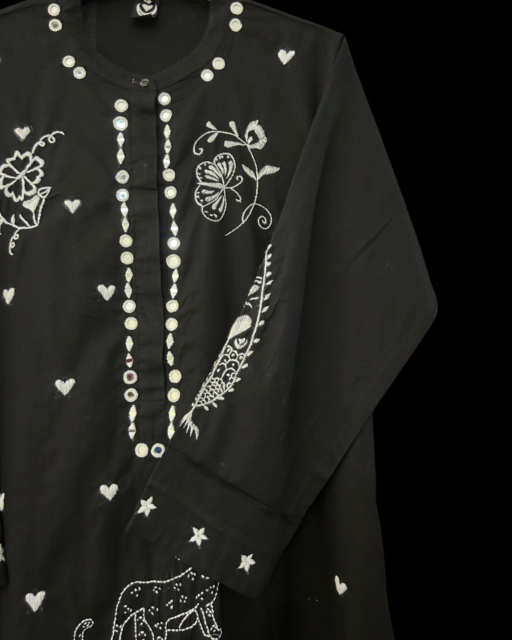 Black Hand Embroidered Kurta