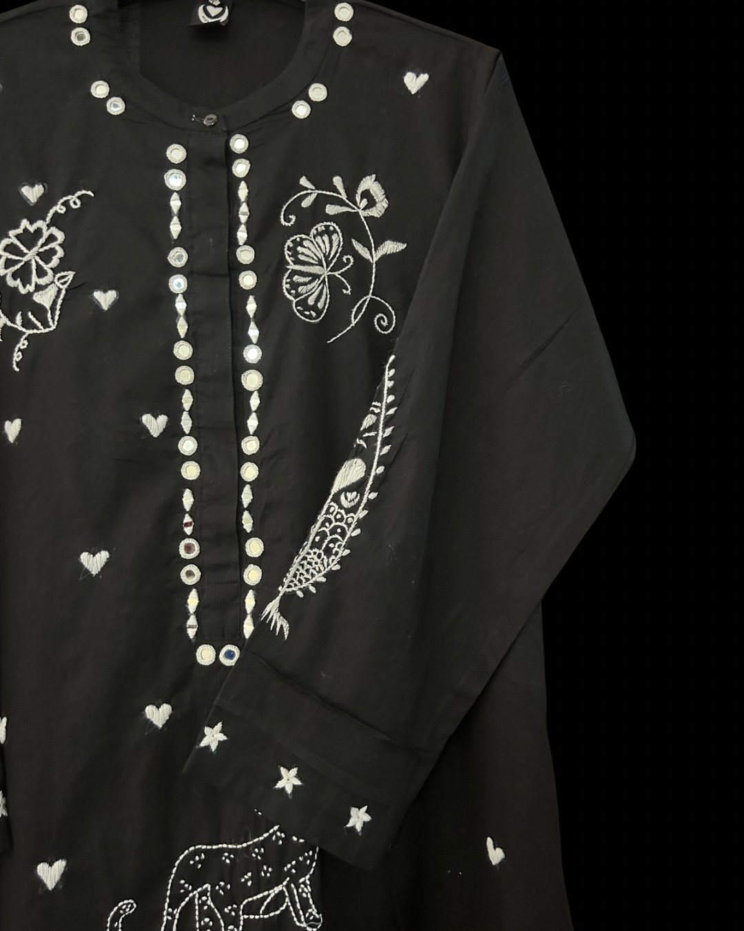 Black Hand Embroidered Kurta