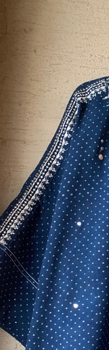 Hand Block Printed & Embroidered Kaftan With Kamdani