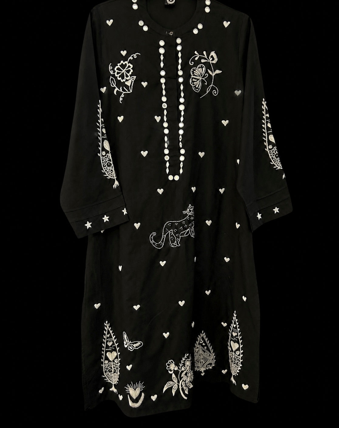 Black Hand Embroidered Kurta