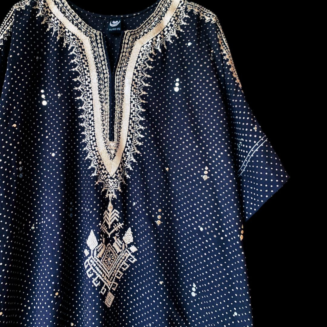 Hand Block Printed & Embroidered Kurta With Kamdani