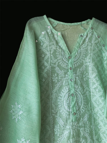 Green Hand embroidered Kurta