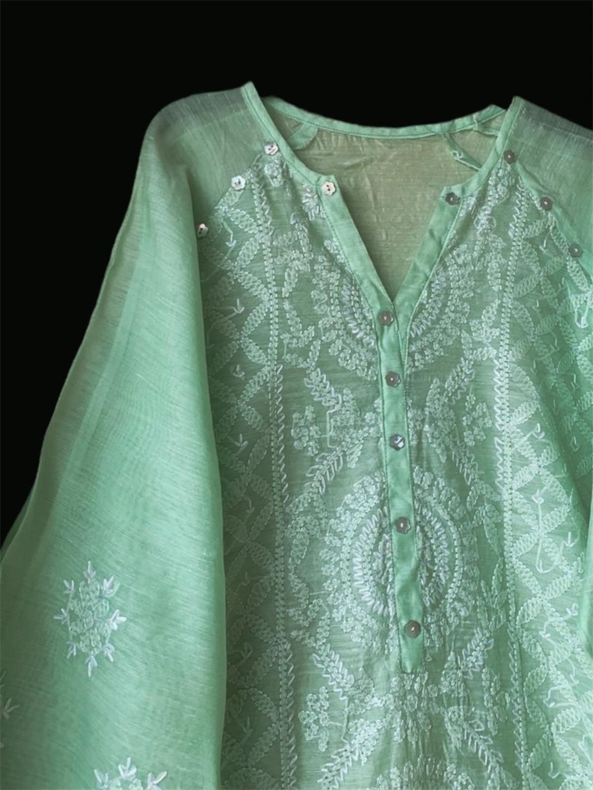 Green Hand embroidered Kurta