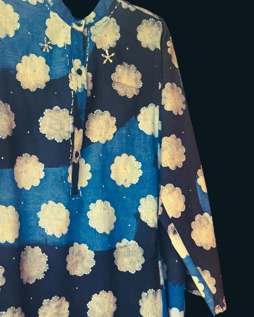 Blue Block Printed Kalli Kurta