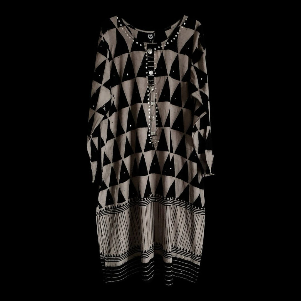 Geometric Mud Resist And Block Printed Kurta