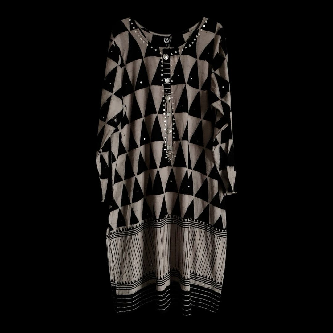 Geometric Mud Resist And Block Printed Kurta