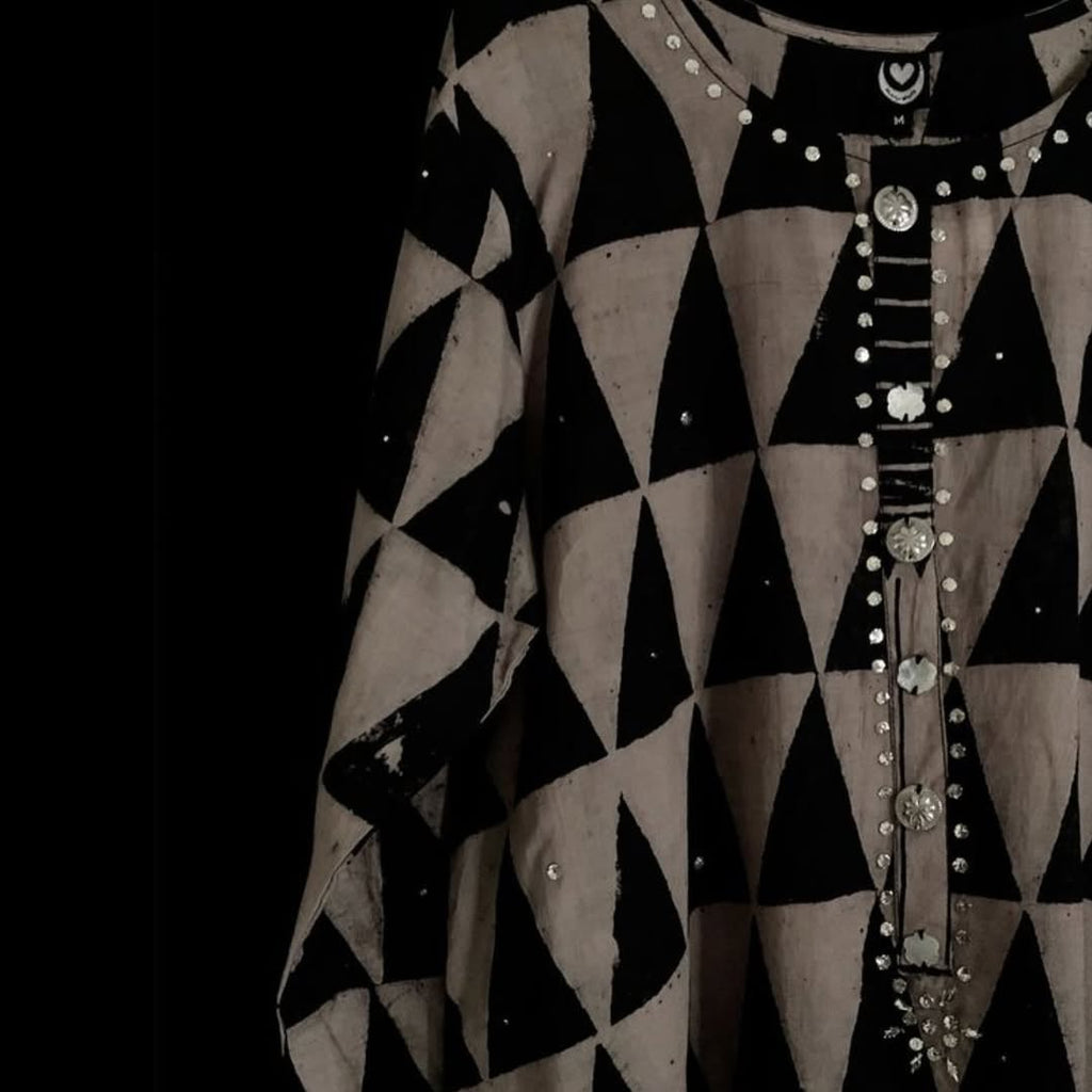 Geometric Mud Resist And Block Printed Kurta