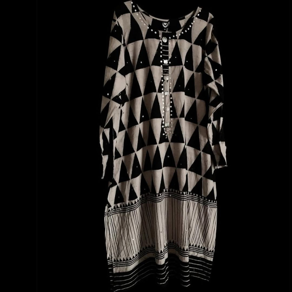 Geometric Mud Resist And Block Printed Kurta