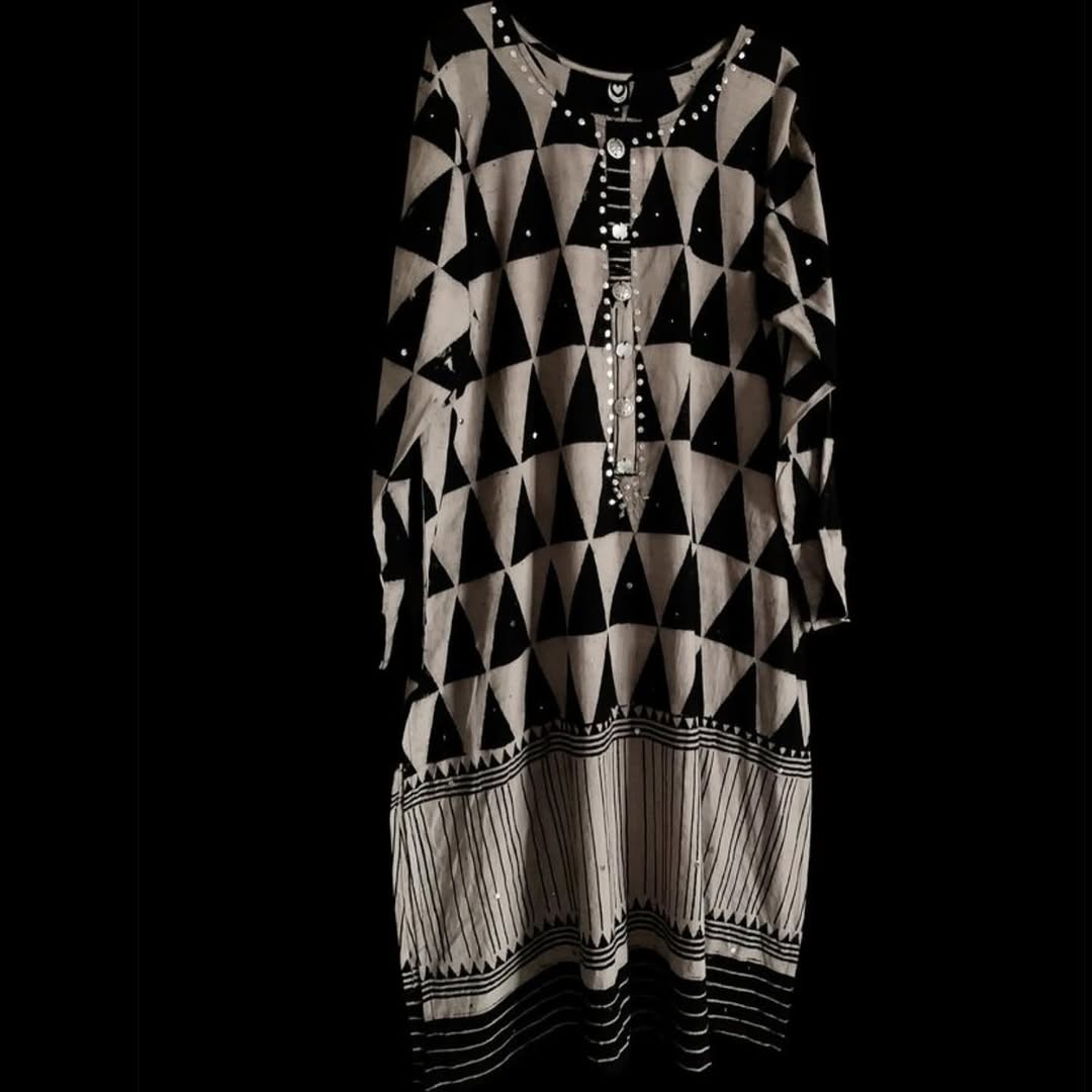 Geometric Mud Resist And Block Printed Kurta